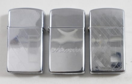 (3) ZIPPO SLIM SILVERTONE LIGHTERS