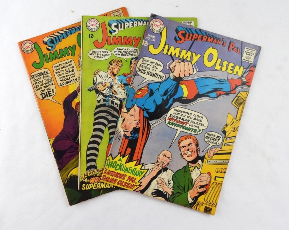 1968 JIMMY OLSEN COMIC LOT (#109, 114, 115): GOOD-VERY GOOD CONDITION DEC COMICS SUPERMAN'S PAL JIMMY OLSEN #109, 114, 115, BID NOW!