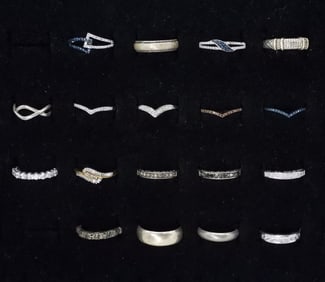 (18) STERLING RINGS - BANDS - GEMSTONES