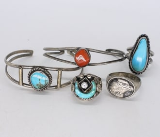 TURQUOISE & STERLING BRACELETS RINGS