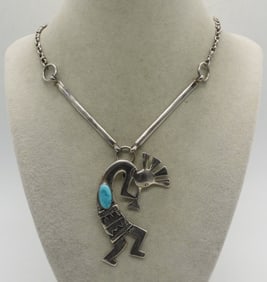 KOKOPELLI NECKLACE, STERLING, LARGE