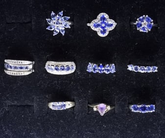 (10) STERLING PURPLE GEMSTONE RINGS
