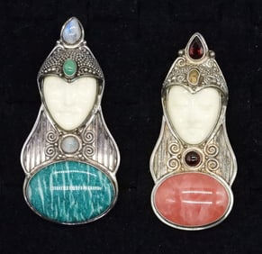 (2) SAJEN GODDESS GEMSTONE PENDANTS 925