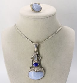 BLUE LACE AGATE 925 NECKLACE & RING