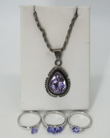 STERLING & AMETHYST NECKLACE & RINGS