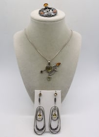 VTG TOPAZ PIN, EARRINGS, NECKLACE 925