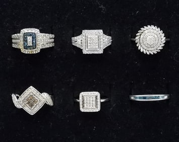 (6) DIAMOND/MOISSANITE STERLING RINGS