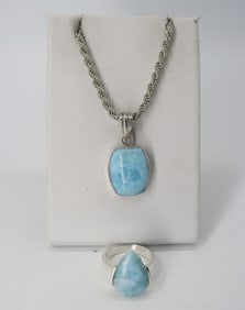 LARIMAR STERLING NECKLACE & RING