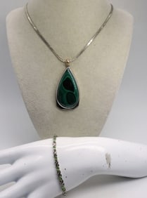 MALACHITE PENDANT & CHAIN STERLING