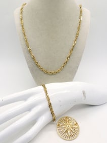 GOLD TONE STERLING NECKLACE SET & PIN