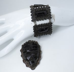 BLACK ONYX 925 BRACELET & BROOCH