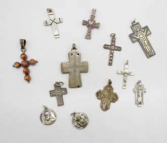 (12) RELIGIOUS STERLING PENDANTS