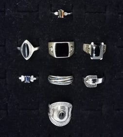 (8) STERLING DARK GEMSTONE RINGS