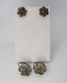 VTG STERLING FILIGREE FLOWER RINGS +