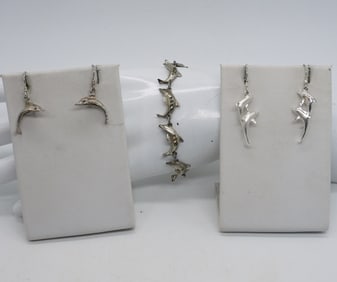 STERLING DOLPHIN BRACELET EARRING SET