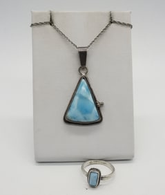 LARIMAR NECKLACE & RING - STERLING