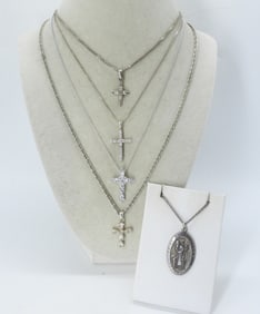 (5) RELIGIOUS NECKLACES - STERLING
