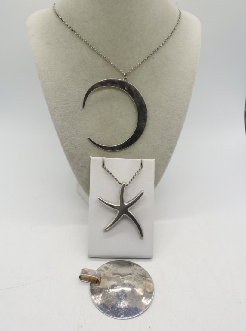 (3) LARGE STERLING PENDANTS W/ CHAINS (1 of 4)