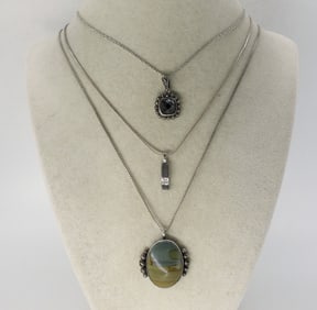 (3) STERLING GEMSTONE NECKLACES