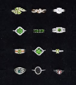 (12) STERLING GEMSTONE RINGS