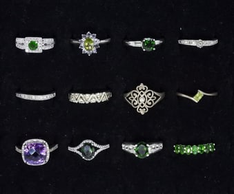 (12) STERLING GEMSTONE RINGS - FASHION