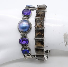 (2) GORGEOUS GEMSTONE BRACELETS 925