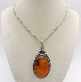 LARGE AMBER PENDANT 925