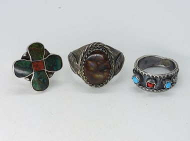 FIRE AGATE & TURQUOISE RINGS - STERLING