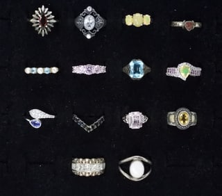 (14) STERLING GEMSTONE FASHION RINGS