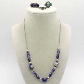 925 CLOISONNE NECKLACE & RINGS