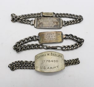 (3) WW2 1942 USNR & US ARMY ID BRACELETS