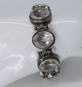 CHUNKY 925 GEMSTONE & PEARL BRACELET