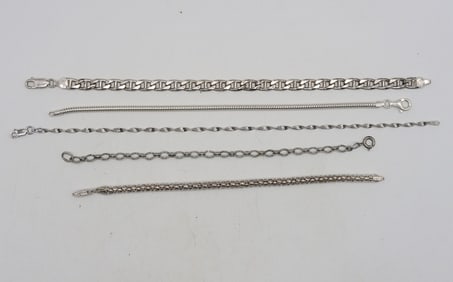 (5) BRACELETS / ANKLETS - STERLING CHAINS