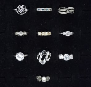 (10) BRIDAL STYLE STERLING FASHION RINGS