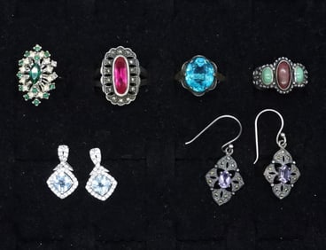 (6) GEMSTONE RINGS & EARRINGS - 925