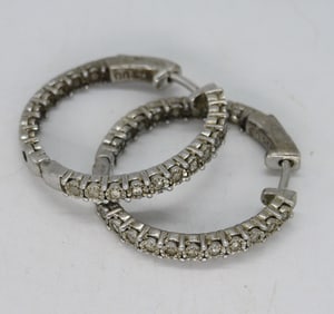 VTG STERLING DIAMOND HOOP EARRINGS