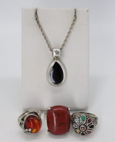 925 MEXICO ONYX NECKLACE & RINGS