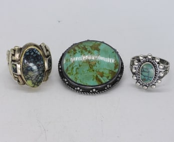 BEAUTIFUL VTG TURQUOISE RINGS & PIN