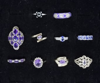 (10) STERLING AMETHYST FASHION RINGS