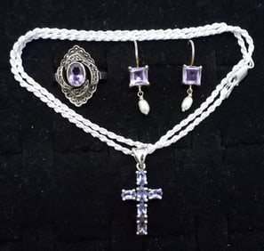 AMETHYST & STERLING CROSS NECKLACE +