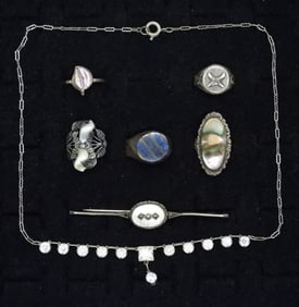 VTG / ANTIQUE 925 RINGS, NECKLACE, PIN