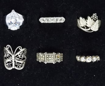 (6) STERLING GEMSTONE / MARCASITE RINGS