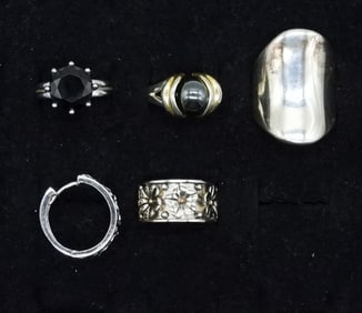 3 STERLING RINGS & 1 PAIR EARRINGS