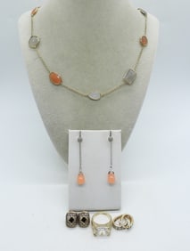 GOLD TONE 925 EARRINGS, NECKLACE, RING