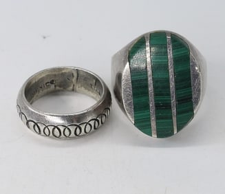 TAXCO STERLING BAND & MALACHITE RING