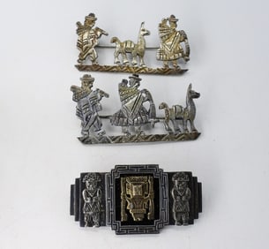 (3) PERUVIAN / MEXICO SILVER PINS