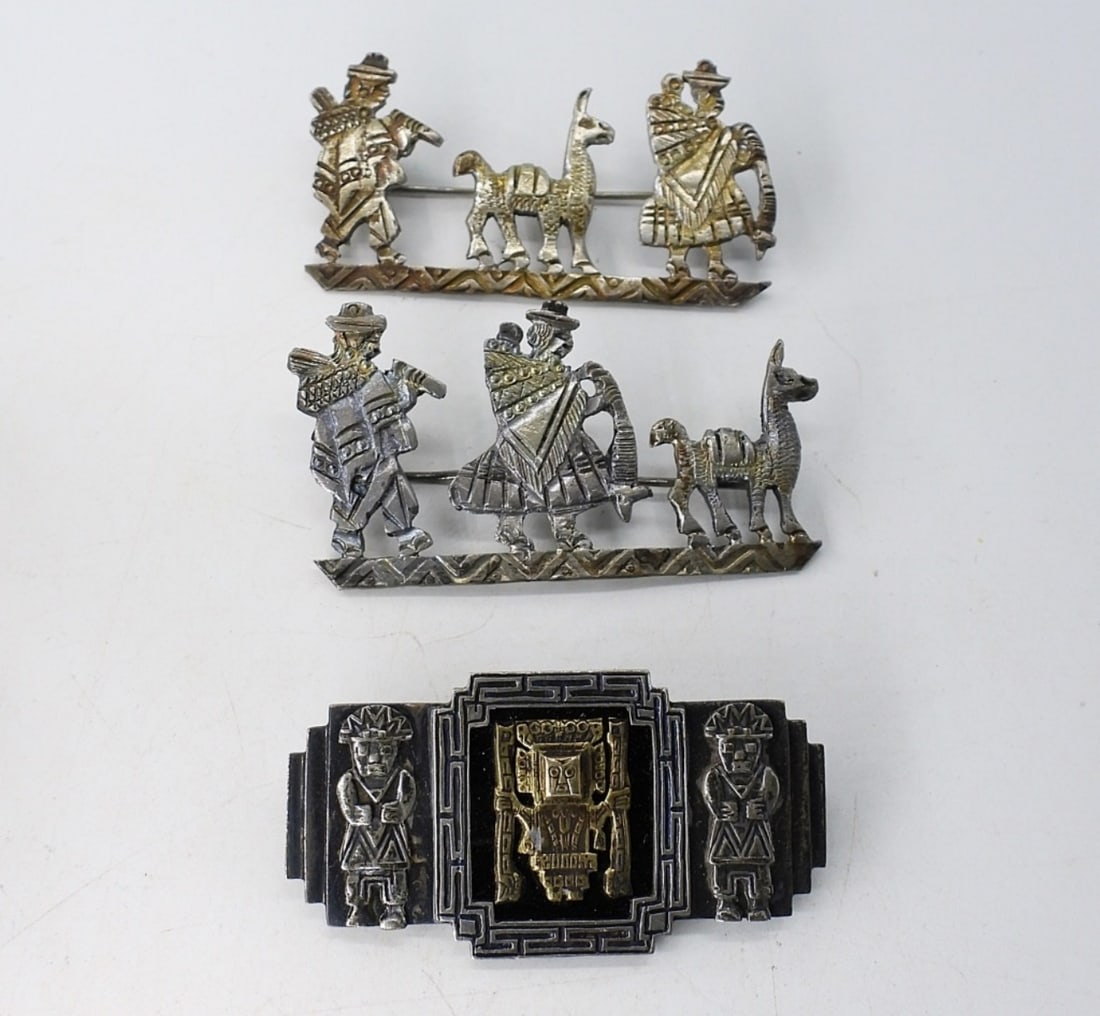 (3) PERUVIAN / MEXICO SILVER PINS (1 of 5)