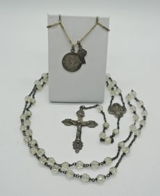 STERLING ROSARY & RELIGIOUS NECKLACE