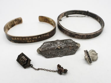VINTAGE STERLING PINS & BRACELETS