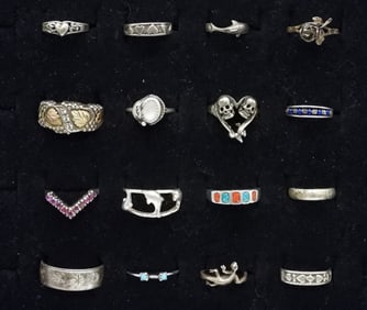 (16) STERLING RINGS & TOE RINGS